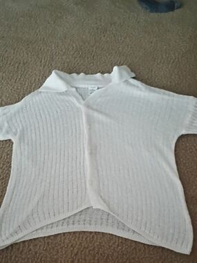 Shade & Shore White Knit Collared Girls' Top